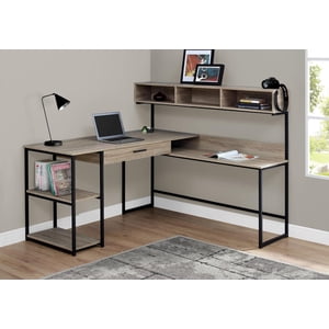 Monarch Specialties Bureau d'ordinateur, Bureau à la maison, Coin, Tiroirs de rangement, Forme L, Travail, Ordinateur portable, Métal, Stratifié, Brun, Noir, Contemporain, Moderne