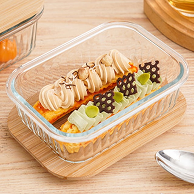 Dvkptbk Wooden Lid Vertical Glass Lunch Box Sealed Bento Picnic Box Microwave Heating Lunch Box Rectangular Food Container