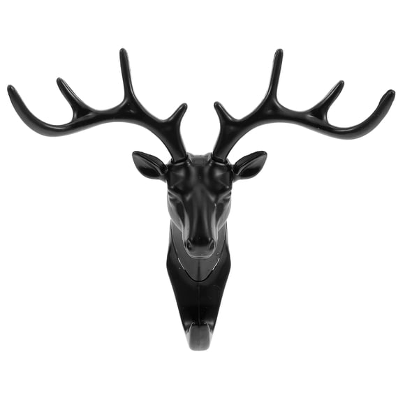OULII 4Pcs Deer Head Shaped Hangers Wall-mounted Hangers 18.5X6.3X2.5In Black PVC For Home Decoration