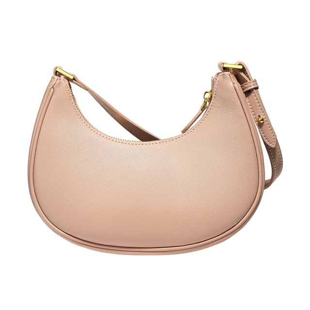 Women Shoudler Bag Solid Color Smooth Faux Leather Underarm Bag Crescent Shape Adjustable Strap Large Capacity Zipper Closure Lady Handbag