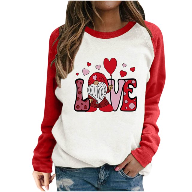 RKSTN Chandail en Molleton de la Saint-Valentin pour Femmes Mode Imprimé Lettre et Cœur Chandail en Molleton Manches Longues Col Rond Tops
