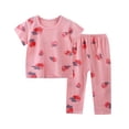 thumbnail image 1 of WERYOUNG Tenues d'Été pour Filles et Garçons Ensemble Haut à Manches Courtes Imprimé Dessin Animé Col Rond et Pantalon Taille Élastique Tenue Polyvalente d'Intérieur pour Garçons, Rose Vif, 4-5 Ans, 1 of 3