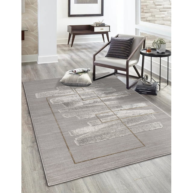 LaDole Rugs 2x3 ft Modern Premium Doormat | Abstract Small Carpet For Entry Way, Hallway, Home Office, Entrance Indoor Floor Décor | Gold Grey