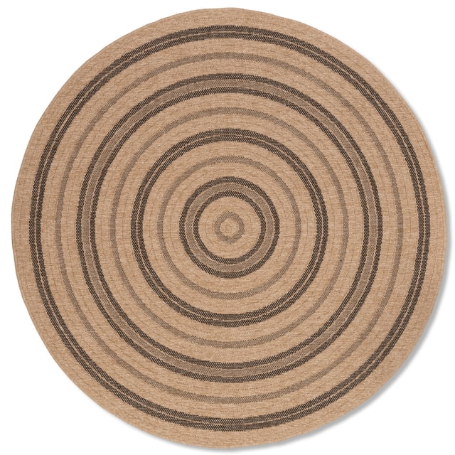 Erbanica Tapis Rond à Séchage Rapide Effet Jute pour Intérieur et Extérieur avec Anneaux Concentriques dans des Tons Neutres, Conçu pour l'Usage Extérieur. Fabriqué à Partir de Matériaux à Séchage Rapide et Protégés contre les UV Qui Imitent le Jute, Ce Tapis d'Extérieur durable Résiste à la Décoloration et Est Idéal pour les patios, Terrasses Ou Espaces Extérieurs Très Passants. Sa texture Tissée Complète Divers styles de Déco.