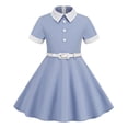thumbnail image 1 of TopLLC Robe à Manches Courtes à Col Rond Robe d'Été Rétro pour Filles avec Ceinture à la Taille Couleur Bouton Robe à Manches Courtes à Col Rond Robe pour Fille, 1 of 5
