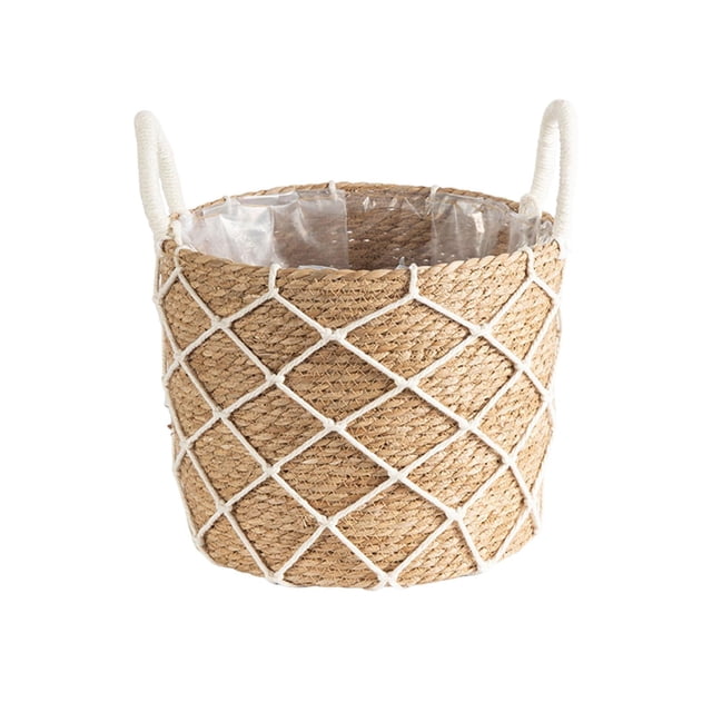S SERENABLE Floor Planter Stand Round Decorative Wicker Baskets for Balcony Office Patio L