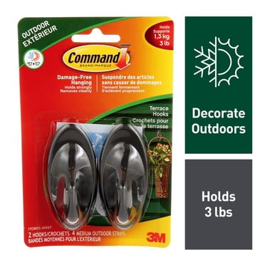 Command Outdoor Slate Terrace Hooks, Medium, 2 Hooks, 4 Adhesive Strips