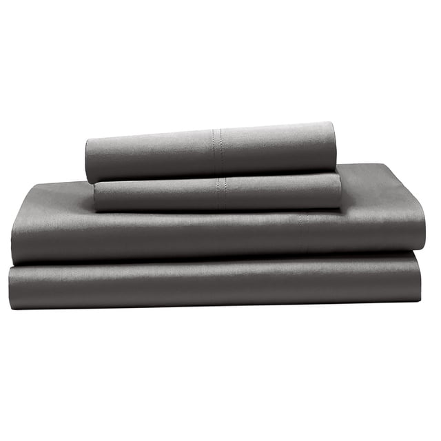 Hometrends Ensemble de Draps Plats en Percale Brossée 300 Fils en Gris Uni, Soigneusement Pliés avec Surpiqûres Visibles, Fabriqué à Partir de Tissu Percale 100 % Coton avec une Finition Brossée pour Douceur et Respirabilité, Idéal pour la Literie et Entretien Facile à la machine.