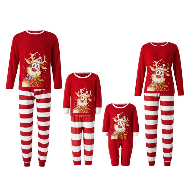 Family Matching Christmas Pajamas Set Snowman Printing Tops Long Pants Sleepwear
