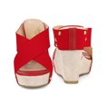 thumbnail image 4 of BLISSFUL STEP Chaussures pour Femmes à Plateforme Compensée à Brides Croisées Clous Tige en Tissu Sandales à Talons à Bout Ouvert Rouge 9, 4 of 5