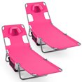 thumbnail image 1 of Gymax 2PCS Tanning ChairFolding Beach Lounge Chair w/5-Position Adjustable Backrest Pink, 1 of 9