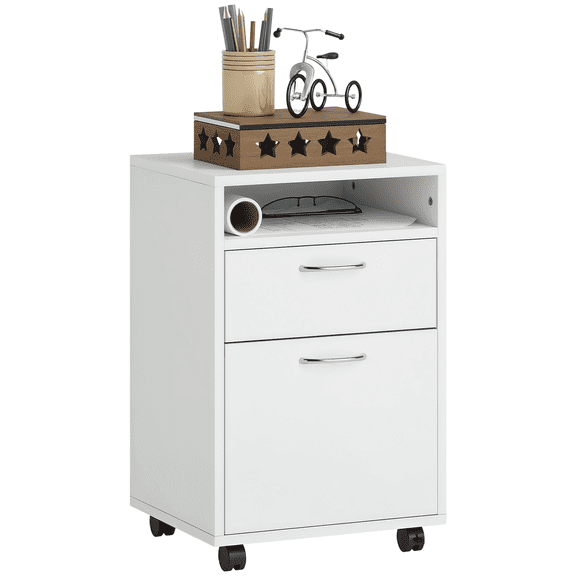 HOMCOM Vertical Filing Cabinet with Drawer Wheels, File Cabinet, White