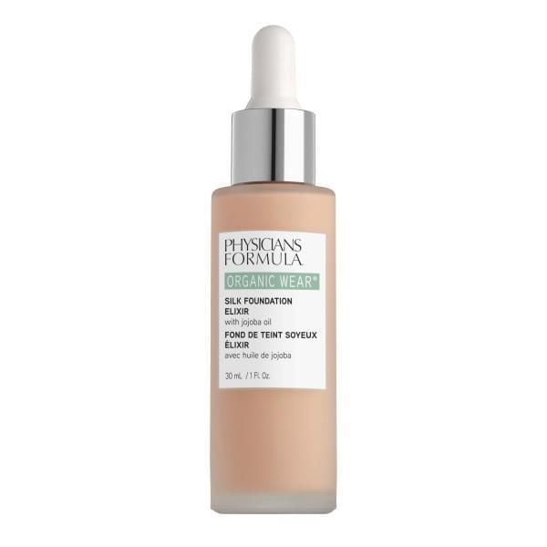 Organic Wear Élixir de Fond de Teint en Soie - Fair par Physicians Formula, une Bouteille en Verre Givré de 30 ml avec un Bouchon Compte-Gouttes Métallique Argenté, Contenant un Fond de Teint Liquide Ultra Nourrissant et Léger avec de l'Huile de jojoba Biologique Qui Améliore le Teint et la texture Tout en Offrant une Couvrance Transparente à Modulable et une Finition Rosée.