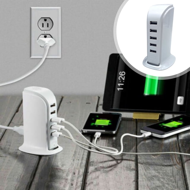 Yhmxh Electronics Smart Home Multi Interface USB Charger 20W Fast Charging 5 USB Sockets 5V4A Desktop Stand Multifunctional Charger Abs Docking Station