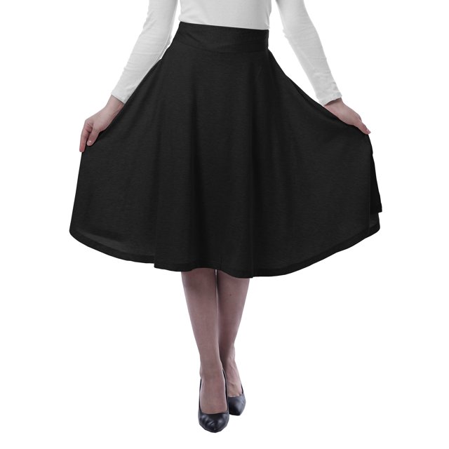 Moomaya Jupes en Jersey pour Femmes pour Femmes Unies Longueur Genou Évasées Extensibles Jupes d'Été - 8BY