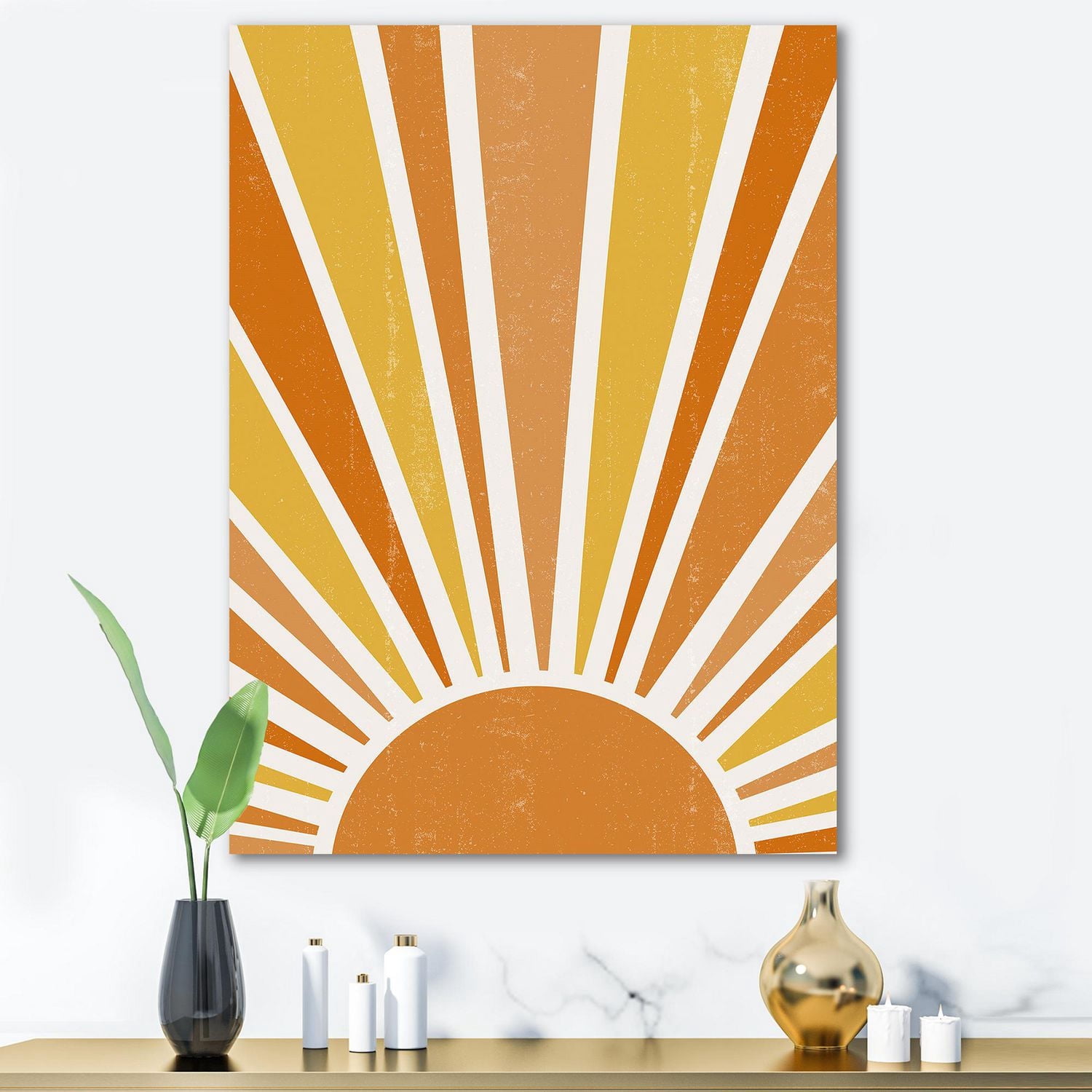 Designart Rayons de soleil orange brillant minimaliste II Art mural sur toile