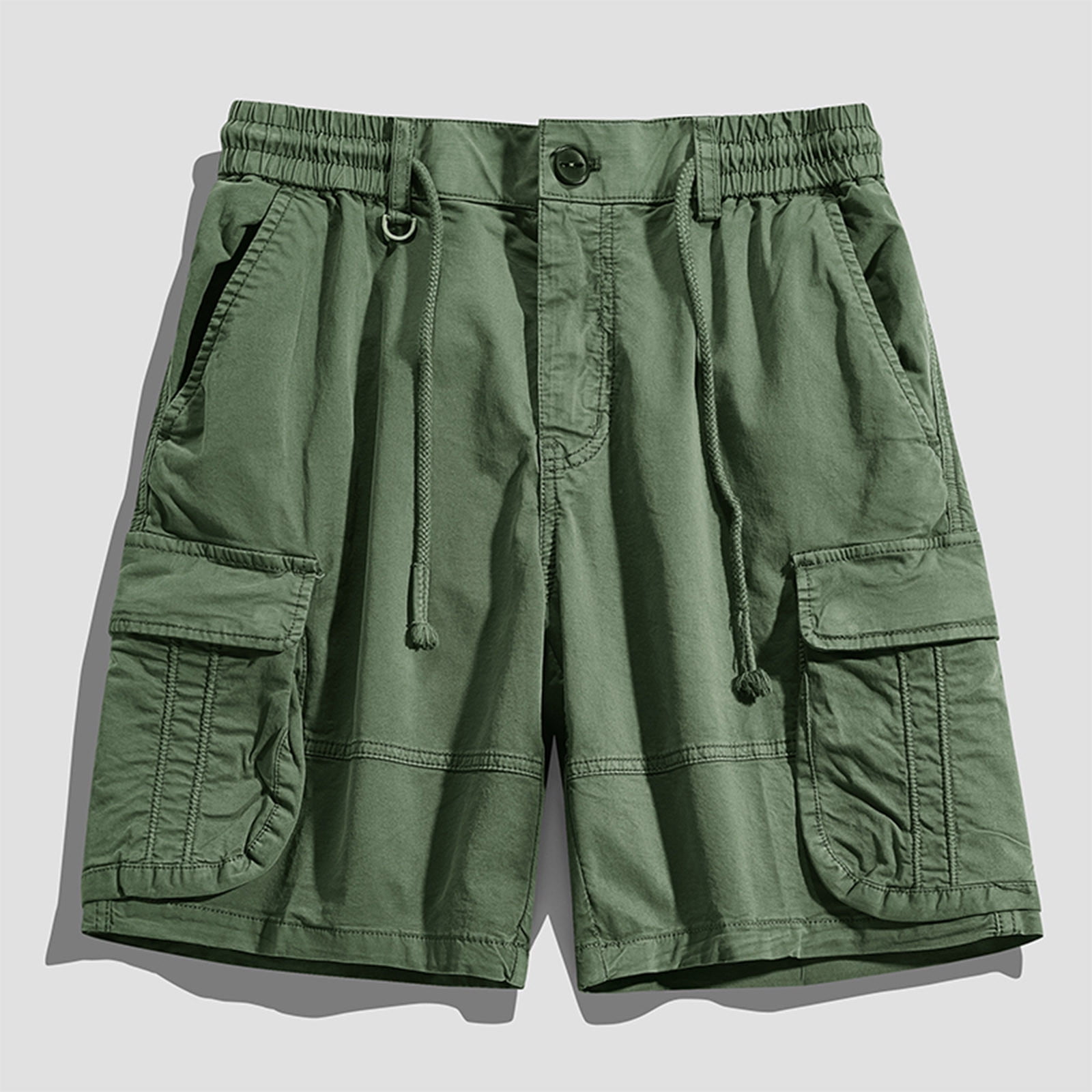 Mens Sports Leisure Elastic Waist Multi-Pockets Relaxed Summer Shorts Pants