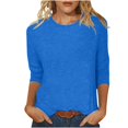 thumbnail image 1 of Pompotops T-shirt Uni pour Femme, Blouse Mi-Longue à Manches 3/4, Col Rond, Hauts Décontractés, Liquidation, 1 of 5