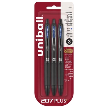 Stylos gel rétractables uniball™ 207 Plus+, pointe moyenne (0,7 mm), bleu, lot de 3