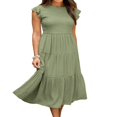 thumbnail image 4 of Robe Midi à Manches Courtes Volantées Froncée pour Femme, Été, Décontractée, à Volants, Ligne A, Orange, P, 4 of 6