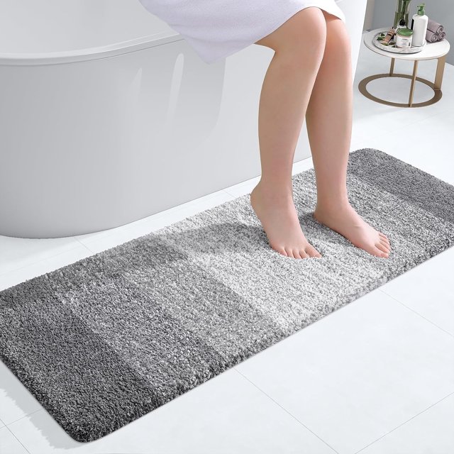 Luxury Bathroom Rug Mat, Extra Soft and Absorbent Bath Rugs, Non-Slip Plush Shaggy Bath Carpet Runner, Machine Wash Dry, Bath Mats for Bathroom Floor, Tub and Shower, 47x17, Grey