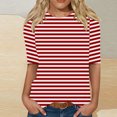 thumbnail image 2 of Enjoytime Blouses Grande Taille pour Femmes à Rayures Col Ras du Cou Manches Mi-Longues Chemises Décontractées Hauts de Travail de Bureau, 2 of 5
