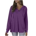thumbnail image 1 of GigrtiJin Womens Oversized V-Neck Tops 2025 Trendy Long Sleeve Solid Color Blouses Button Decor Casual Shirts, 1 of 5