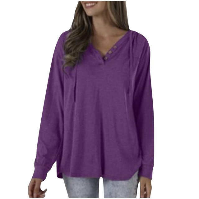 GigrtiJin Womens Oversized V-Neck Tops 2025 Trendy Long Sleeve Solid Color Blouses Button Decor Casual Shirts