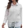 thumbnail image 3 of Womens V Neck Sweater Vest Ribbed Knit Casual Cap Sleeve Loose Fit Pullover Tops Fall Clothes White L, 3 of 10