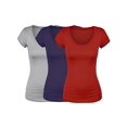 thumbnail image 2 of Emmalise T-Shirt à Manches Courtes pour Femme, Col Rond, Ensemble Économique (3 Pk Hth Gris Violet Rouge Grand), 2 of 4