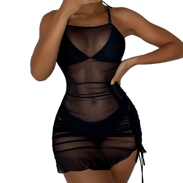 2025 Women Ruffle Trim Sheer Pool Cover Ups for Women Beach Skirt Cover Up Bathing Suit Skirt Cover Up Skirt Beach Wrap Bikini Shiny Wraps Cover Ups for Swimwear Mesh Drawstring Cover Up Skirt