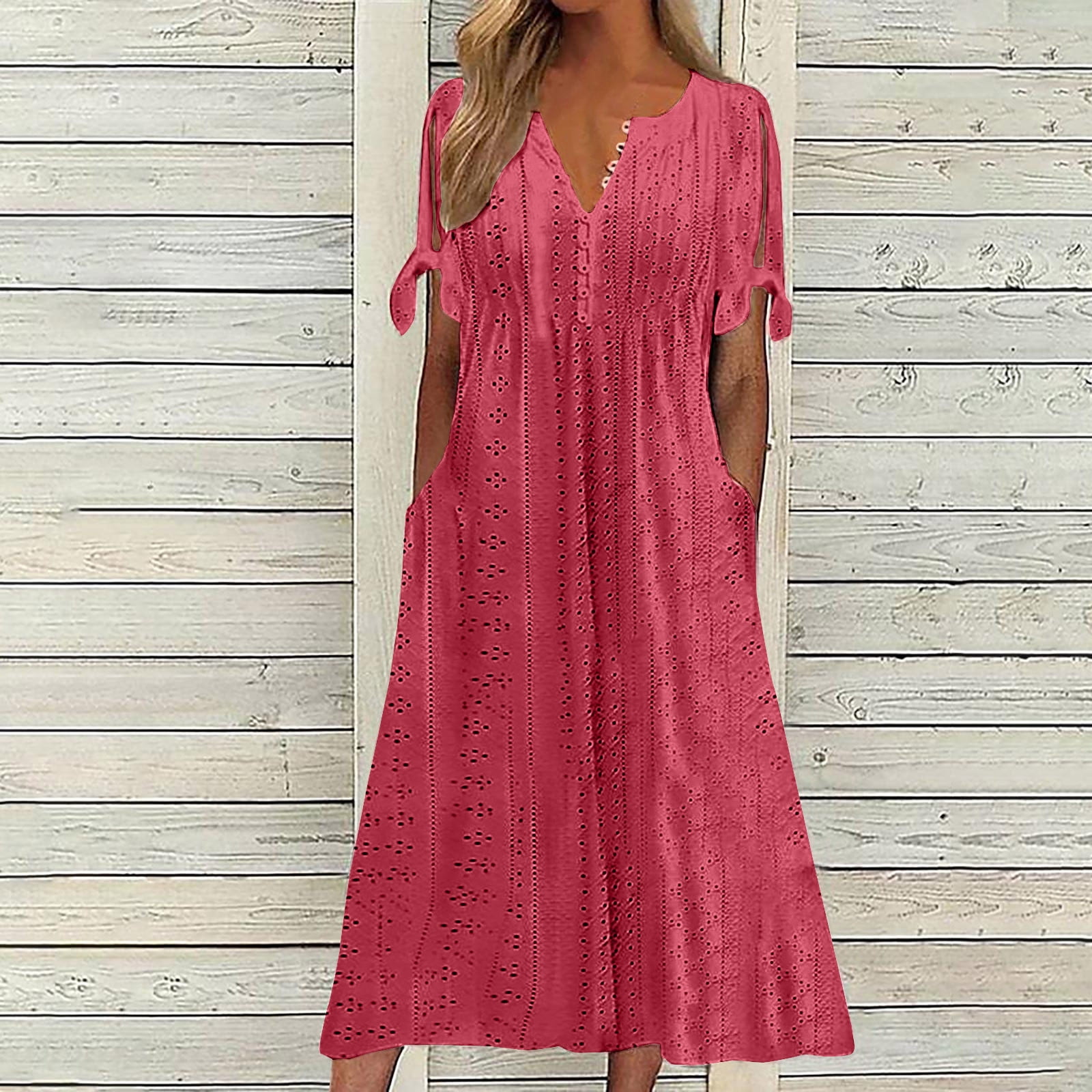 Babysbule Liquidation Robes d'Été pour Femmes, Mode Femmes Décontractée Ample Imprimé Papillon Col en V Manches Mi-Longues Boutons Poches Robe Longue