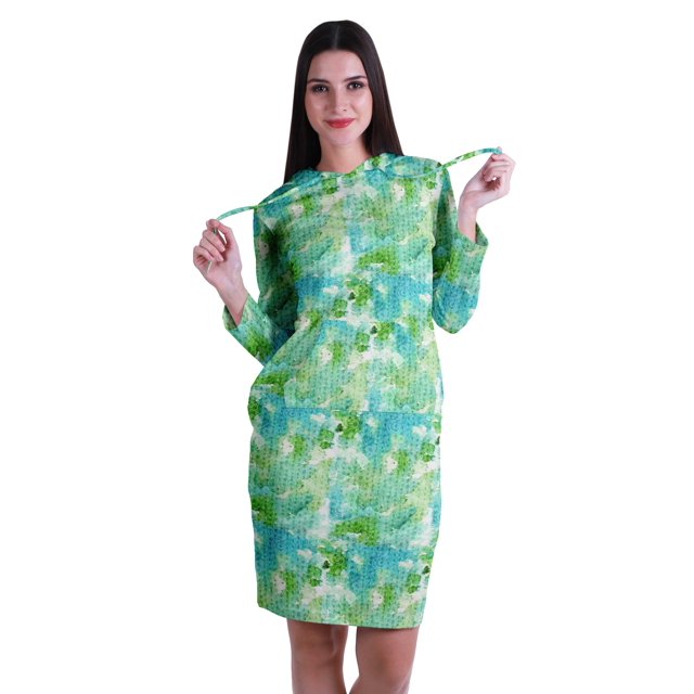 Moomaya Chandail à Capuchon à Manches Longues Imprimé, Robe T-Shirt en Jersey avec Poches