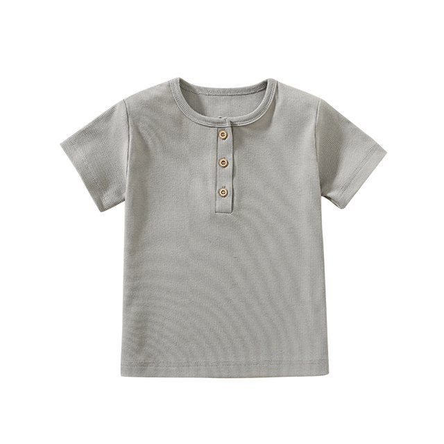Birdeem Haut à Manches Courtes pour Enfants Garçons Filles Mode Confortable Couleur Unie Bouton Col Rond