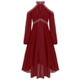 thumbnail image 3 of Oyolan Kids Girls Solid Color Halter Off-shoulder Long Sleeve Party Dress with Ruffled Hem Flower Girls Gown Burgundy 4, 3 of 7