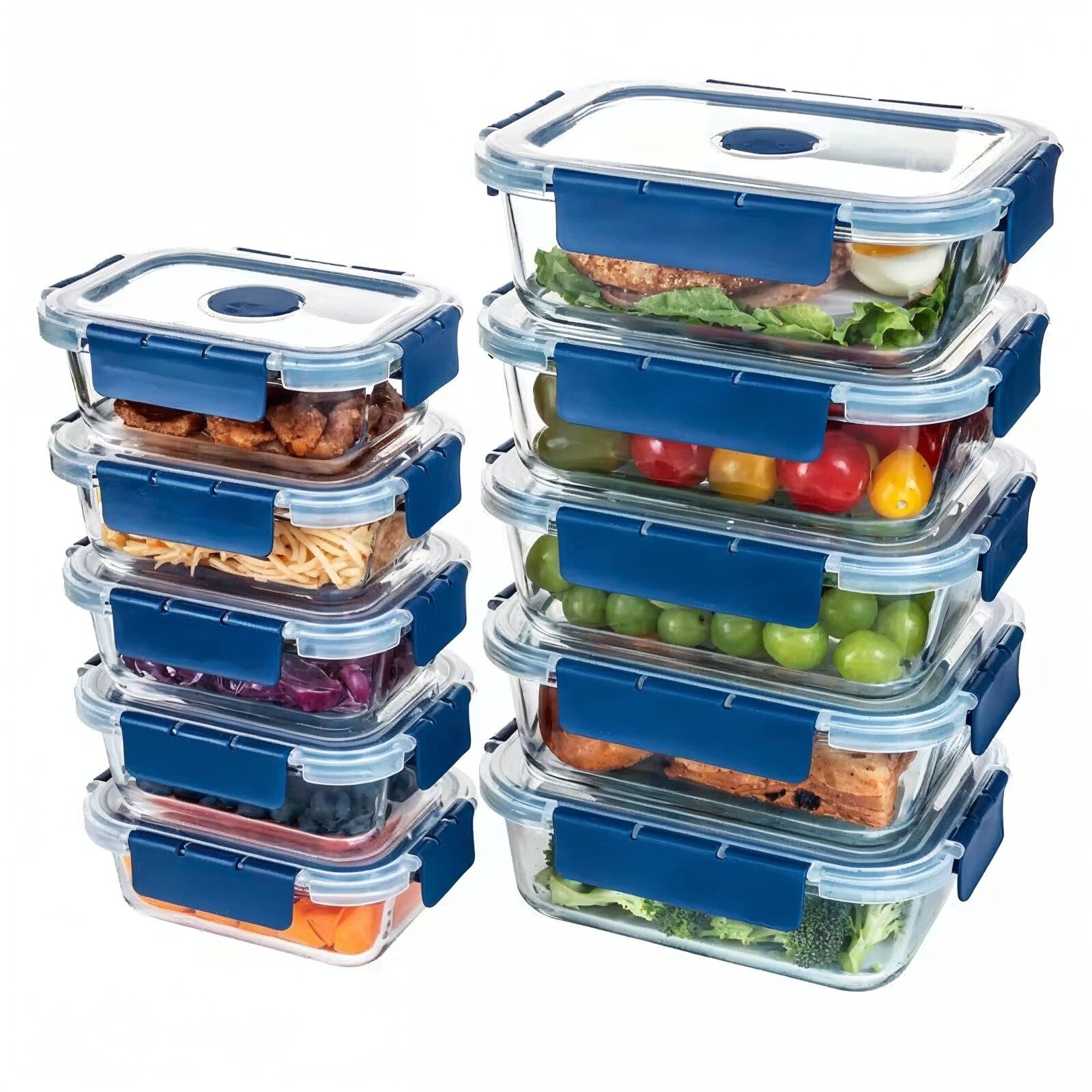 TechGen Premium Borosilicate Glass Food Storage Containers with Snap Locking Lids, 10 pack