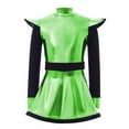 thumbnail image 2 of Moggemol Robe à Manches Longues Zippée avec Short Intégré, Patchwork Métallisé Brillant, Vêtements d'Extraterrestre pour Filles, Vert Fluorescent 14, 2 of 6