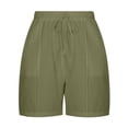 thumbnail image 3 of Annhoo Womens Plus Size Cotton Linen Shorts High Waisted Drawstring Wide Leg Solid Comfy Casual Shorts with Pockets, 3 of 7