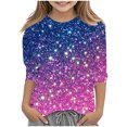 thumbnail image 1 of lcziwo Filles 2025 Mode d'Automne T-Shirts à Manches 3/4 Enfants Scintillants Imprimés Décontractés Col Rond Hauts en Coton Amples Chandails Blouses Multicolores Ropa de Verano Para Mujer, 1 of 6