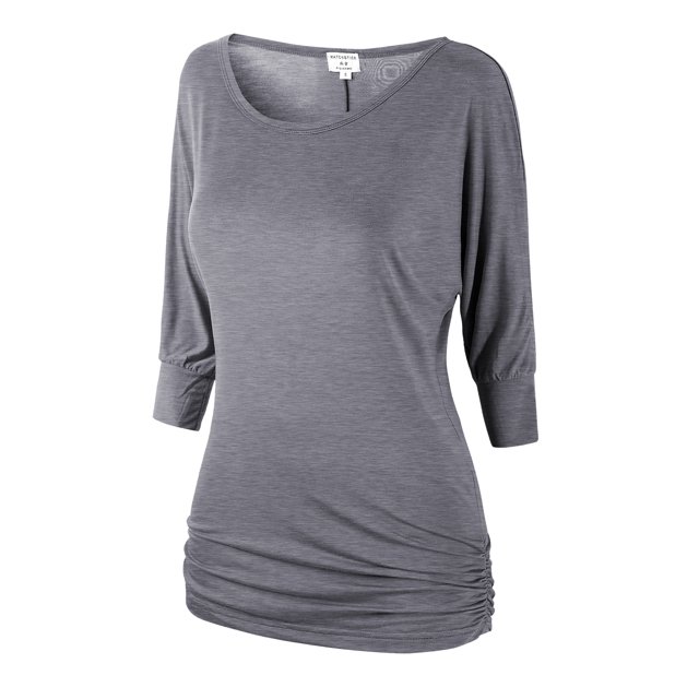 Matchstick Women's 3/4 Sleeve Basic Drape Top with Side Shirring