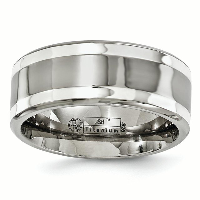 Edward Mirell Bande en Titane avec Incrustation d'Argent Sterling 9mm Taille 8