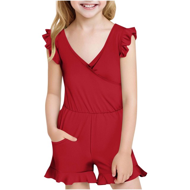 Girls Swimsuit with Chest Pad Ruffle Trim One Piece Bathing Suit Solid Swimsuits Ruched Sleeveless Swimwear for 7-16 Years