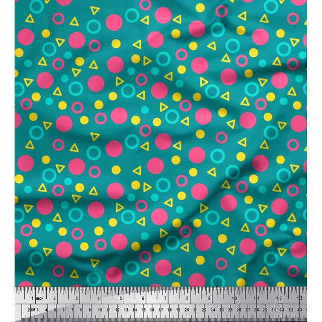 Soimoi Silk Fabric Circle,Dot & Triangle Geometric Print Fabric by The Yard 42 Inch Wide