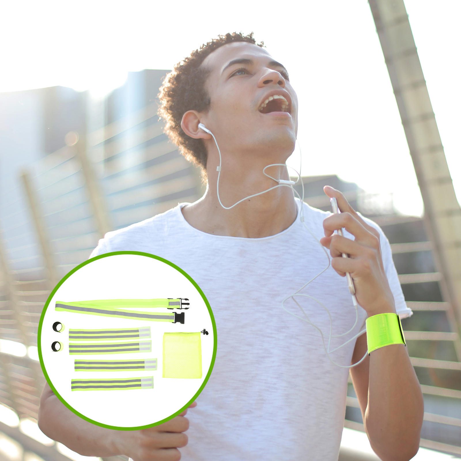 BRIGHTFUFU Green Reflective Band for Night Running Ensuring Safety with Elastic Webbing and Reflective Film 1 Set