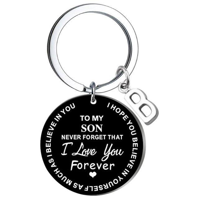 Creative DIY To My SON Black Stainless Steel Last Name 26 Letter Keychain 2.5cm
