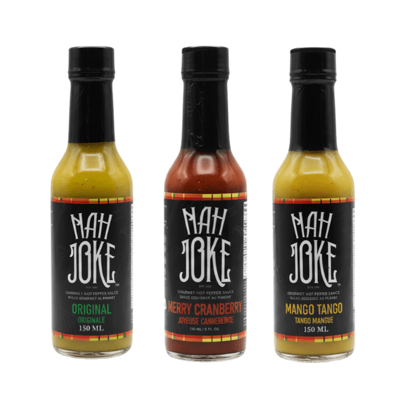 Nah Joke Sauce Piquante – Lot de 3 (Original, Mangue, Canneberge)
