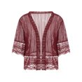 thumbnail image 2 of Summer Women's Open Front Shrug Short Sleeve Solid Color Lace Patchwork Cardigan Sheer Bolero Cover Up, 2 of 9