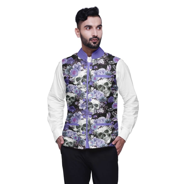 Atasi Flower Printed Wedding Jackets For Men Nehru Jacket Waist Coat For Wedding & Festive Season-Large