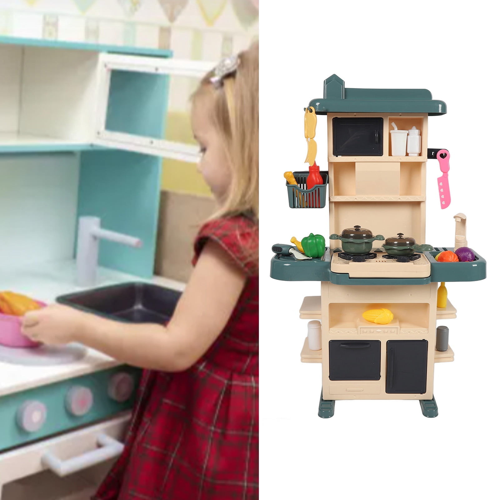 Kids Kitchen Play Set, Tableware Pretend Kitchen Playset Toy Sound  for Education