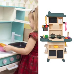 Kids Kitchen Play Set, Tableware Pretend Kitchen Playset Toy Sound  for Education